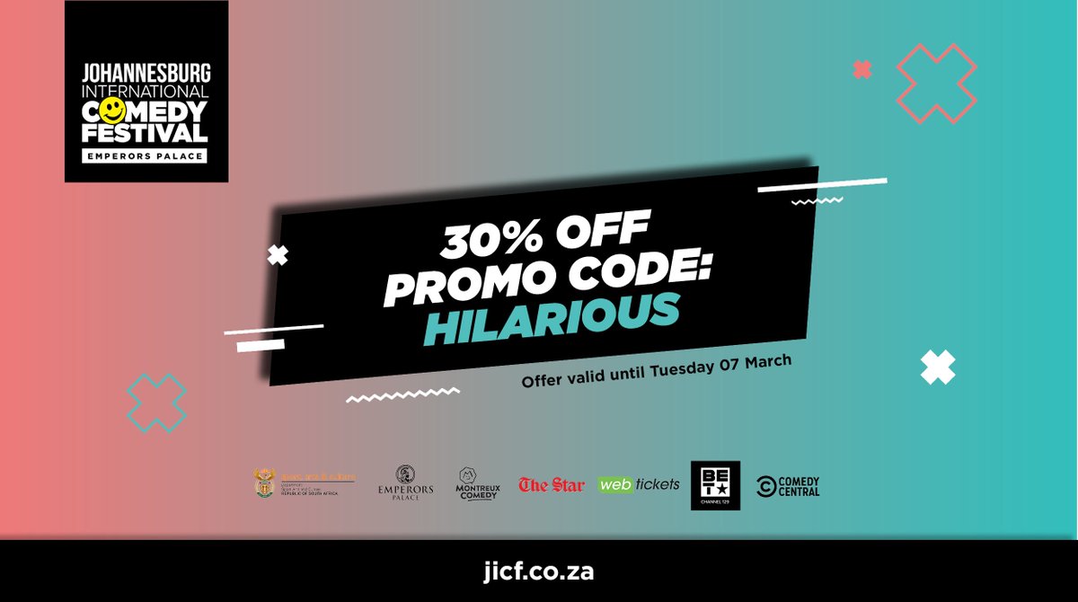 LAST CALL! Enjoy our 30% off before it's too late. 

Offer valid until Tuesday 7 March and for #MzanzisFinest #HomegrownAndHilarious #StandUpAfrica

jicf.co.za