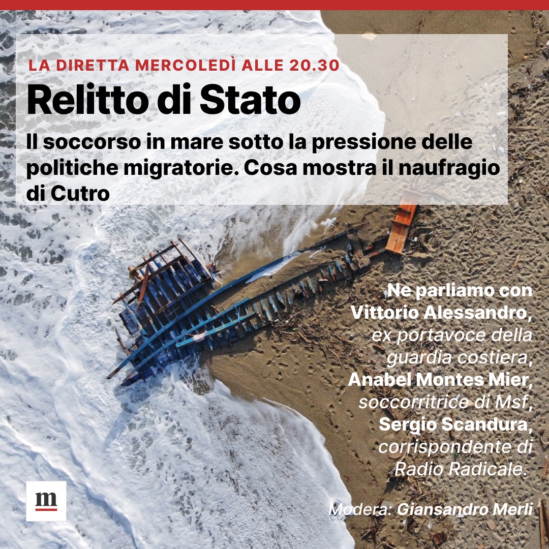 ilmanifesto's tweet photo. Mercoledì 8, in diretta alle 20.30
Con @ViAle54 (ex portavoce guardia costiera), @Ani_veg (soccorritrice @MSF_ITALIA) e @scandura
(corrispondente @RadioRadicale). Modera @GiansandroMerli
👉 info sulla diretta https://t.co/bTG30kwxcp https://t.co/32yALx51eU