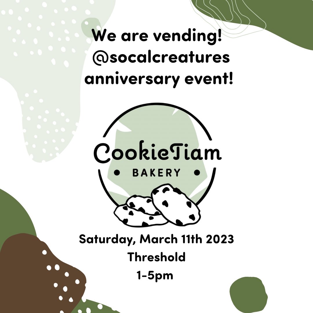 CookieTiam's tweet photo. Sorry I'm awful at consistency with social media  but! We are vending at @SoCalCreatures event this Saturday! Threshold from 1-5pm, see you then! https://t.co/1DZ7GSO90O