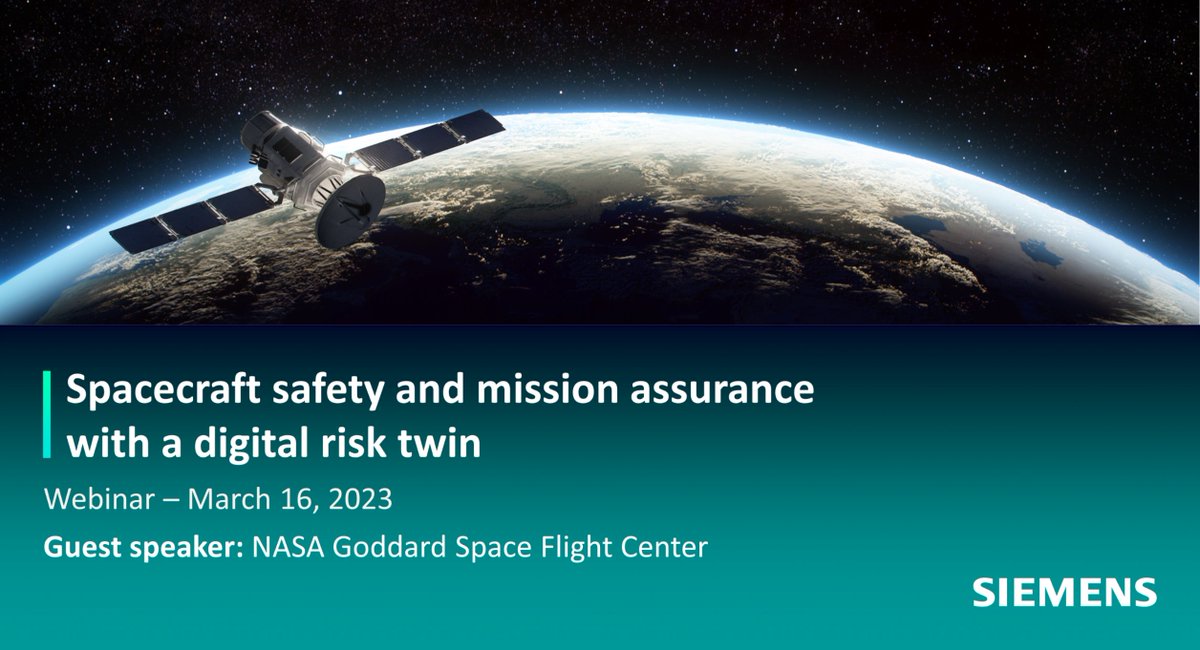 TOlbrechts's tweet photo. 🛰️ Join Siemens and NASA to find out how the digital risk twin can support spacecraft safety and mission assurance while ensuring the traceability required by launch certification authorities. https://t.co/1eGAwTG7Z5

#Simcenter #SpacecraftEngineering #DigitalTwin https://t.co/vohAMylBV7