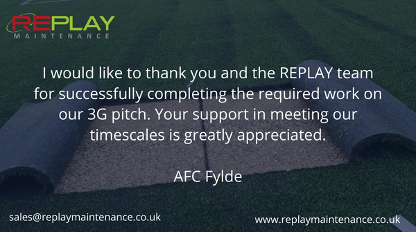 ReplayMaintain's tweet photo. Great to support @AFCFylde with their appeal works following their #FIFA #pitch #test in Jan. The #Replay team completed works well within the 3month window. #FAPitchRegister #pitchtesting #appealworks #ReplayMaintenance #Facilities #Maintenance #3GPitch #3G https://t.co/QSyDRmD66l