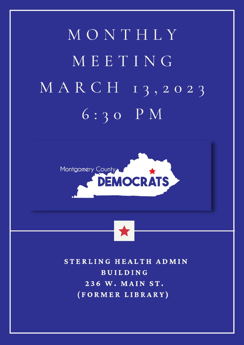 DemocratsMoco's tweet image. Our March meeting is coming up next week!

We will have updates from the State Party about the special election.
