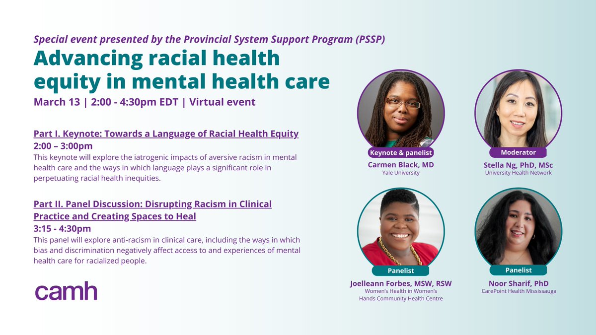 Next week: join a two-part discussion on how #mentalhealth clinicians can work to provide affirming, #inclusive, culturally relevant and #antiracist care. Clinicians &amp; close colleagues are encouraged to attend. 

Register: bit.ly/41zSTSS
Date: Mar. 13, 2 - 4:30pm EDT