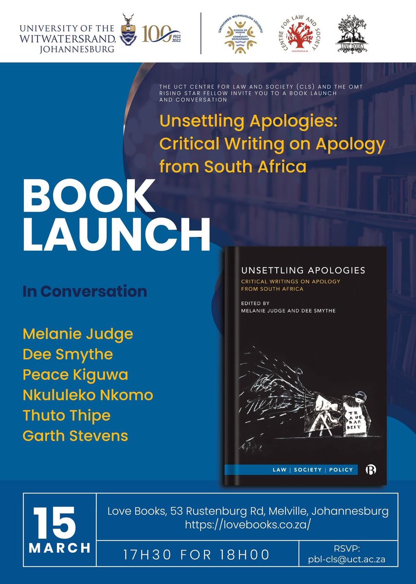 We are launching Unsettling Apologies <a href="/LoveBooksJozi/">Love Books</a> with <a href="/ClsUct/">CLS</a> <a href="/WitsUniversity/">Wits University</a> on 15 March. Super excited for it! <a href="/dee_smythe/">Dee Smythe</a>