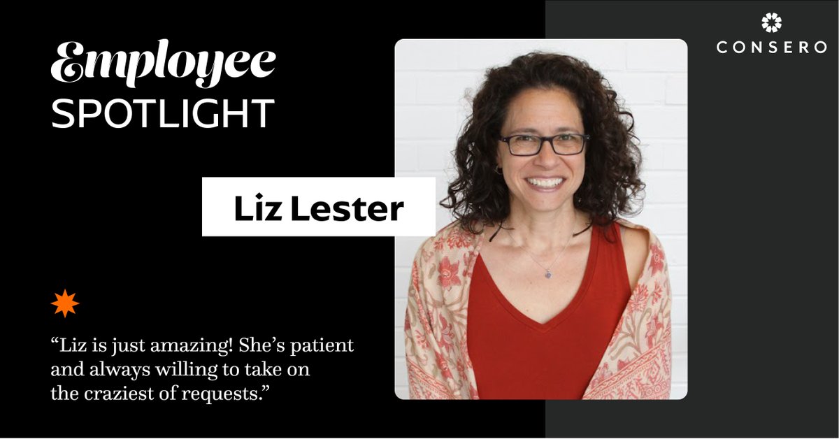 Consero (@conserogroup) on Twitter photo Today's #EmployeeSpotlight, Liz Lester, is our tech hero and was recently awarded #ConsericanoftheMonth – voted by her peers. It's safe to say we all appreciate Liz and her excellent work! #Conserican #GoConsero Today's #EmployeeSpotlight, Liz Lester, is our tech hero and was recently awarded #ConsericanoftheMonth – voted by her peers. It's safe to say we all appreciate Liz and her excellent work! #Conserican #GoConsero