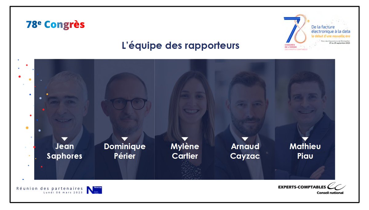 🤩 En images, la dream team des rapporteurs du 78e #CongresOEC [réunion des #partenaires du <a href="/CSOEC/">CNOEC 🚀</a>] 

<a href="/Dominiqueperier/">PERIER Dominique</a>, <a href="/JeanSaphores/">Jean Saphores</a>, <a href="/mylenecartier/">Mylène Cartier</a>, <a href="/ArnaudCayzac/">Arnaud Cayzac</a>, Mathieu Piau