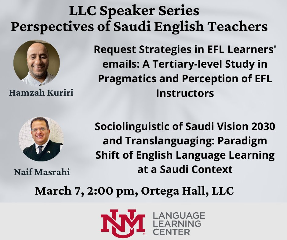 UNMLLC's tweet photo. Join us on March 7th at 2:00pm in the LLC for a panel discussion on the perceptions of EFL Instructors and the paradigm shift of English language learning in the context of foreign countries.
#languagelearning #languagelearningcenter https://t.co/knEA6p7Wh2