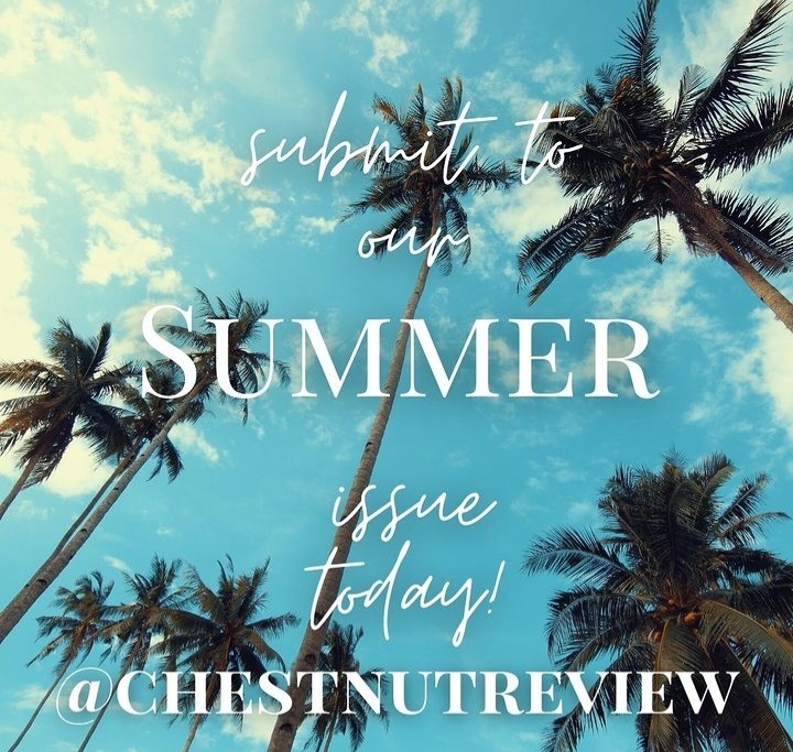 It is the first Monday in March, and this is a gentle reminder that WE ARE CURRENTLY READING FOR OUR SUMMER ISSUE! 🎉

WE RESPOND IN 30 DAYS 🌰
WE PAY $120 
DEADLINE: 31ST OF MARCH

SUBMIT! SUBMIT! SUBMIT!

chestnutreview.com/submissions/