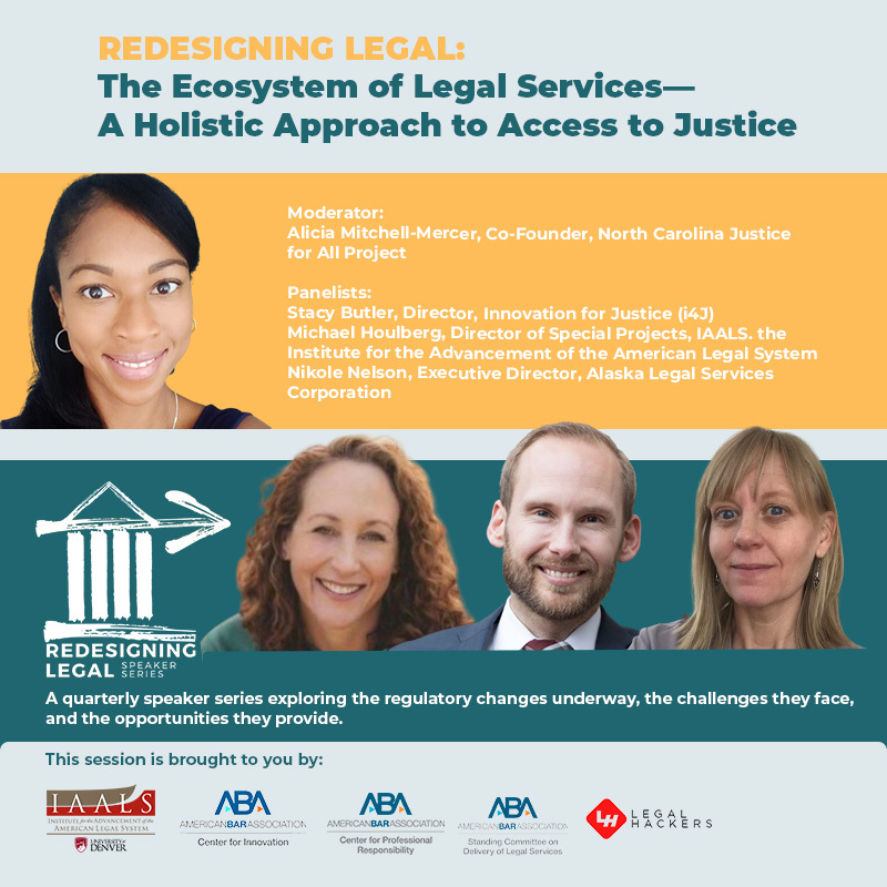 Registration is now open for the ninth #RedesigningLegal session! 

Join us March 21, 11 a.m. MT to examine legal service providers beyond lawyers and discuss why it will take this entire ecosystem to fully tackle the access to justice crisis.

iaals.du.edu/events/redesig…