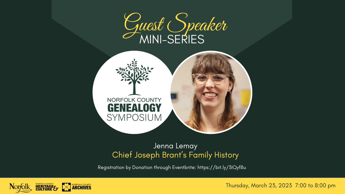 Just a reminder of our upcoming #Genealogy Mini Series Talk with Jenna Lemay on March 23 7pm-8pm. Register for this virtual talk here: bit.ly/3IQyf8u 
<a href="/NorfolkCountyCA/">Norfolk County</a> <a href="/NorfolkCulture/">NC Heritage/Culture</a> #archives