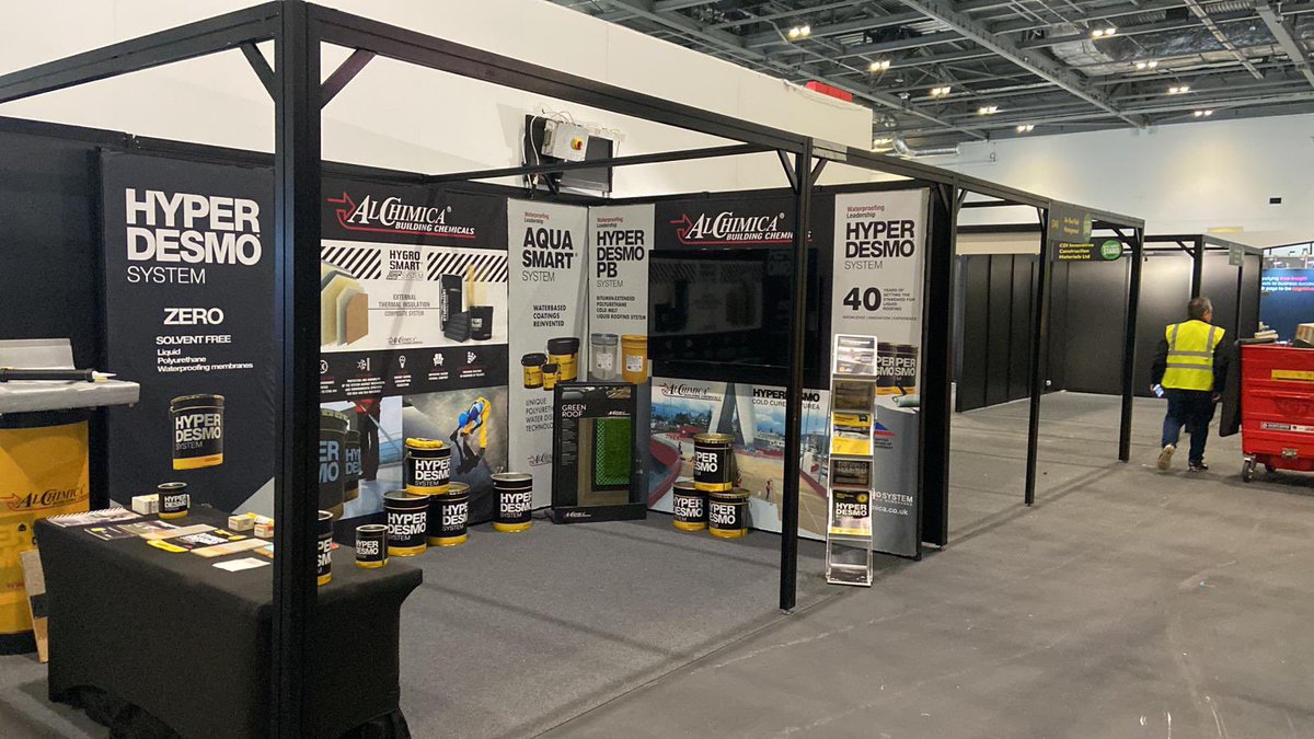AlchimicaUk's tweet photo. Kelvin &amp; Rhys have been busy setting up our stand for Future Build this week!  

If you are in the London area, pop by to London Excel, stand D44 in the Building Section! 

We are here from 10am tomorrow…the show runs for 3 days! 

🙌🏼🧱🌟 https://t.co/fg4lntEMUz