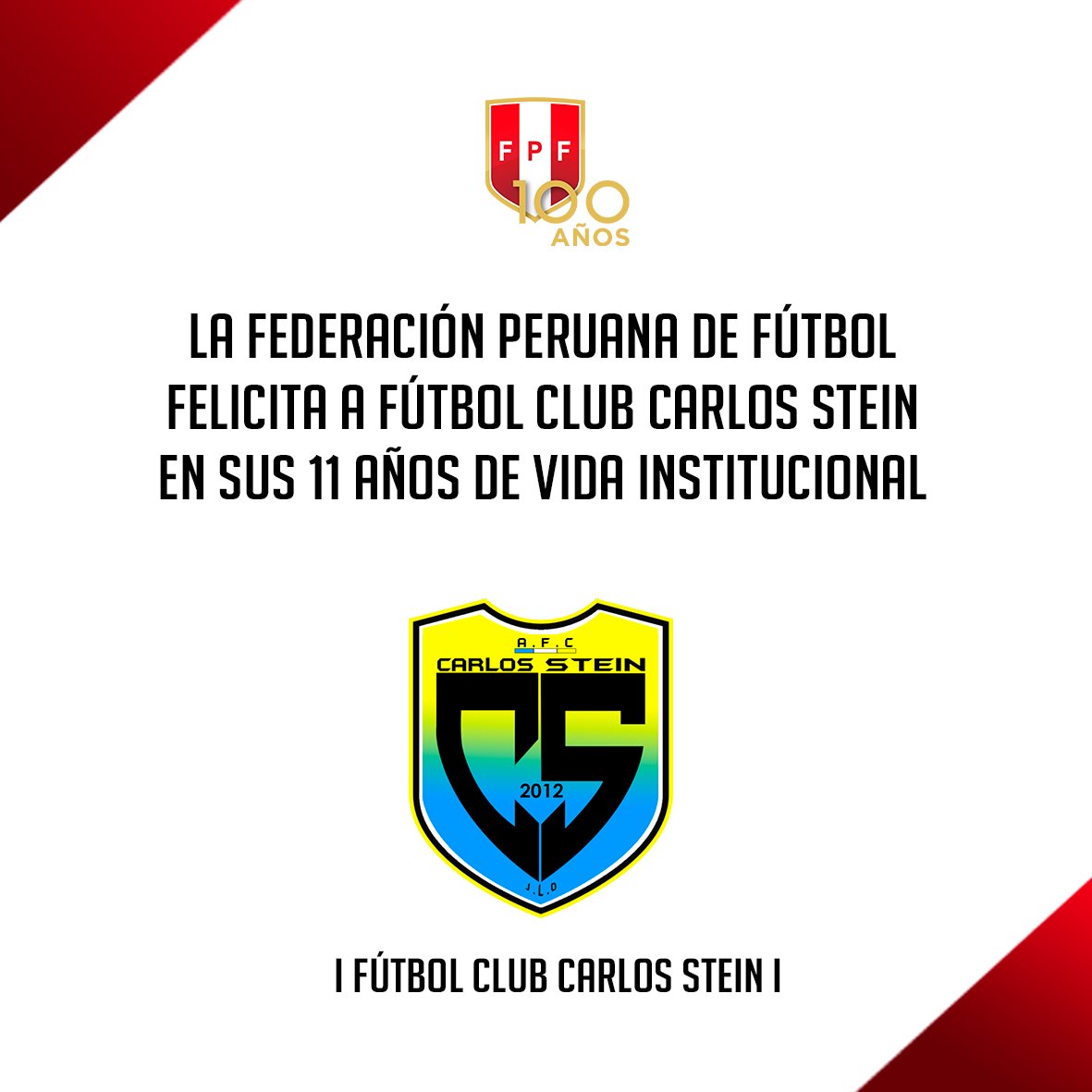 Un día como hoy, en 2012, se fundó <a href="/FcCarlosStein/">FC Carlos Stein Oficial</a>. 

¡Muchas felicidades y los mejores deseos! 🎊