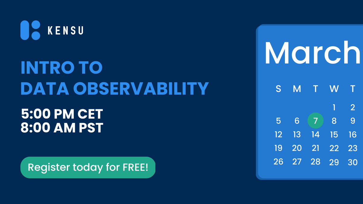 Join our team of Data Observability experts tomorrow, March 7, for an introduction to Data Observability and the Kensu platform. 

Don’t wait! Register here:  bit.ly/3EIQStX