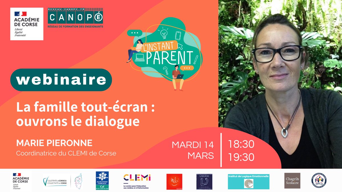 Atelier Canopé Corse 2A (@canope_2a) on Twitter photo Webinaire Instant Parent :
La famille tout écran : ouvrons le dialogue
Inscriptions :
reseau-canope.fr/service/web-co…
Présenté par Marie Pierrone coordinatrice du CLEMI en Corse
Mardi 14 mars 2023 de 18h30 à 19h30
<a href="/LeCLEMI/">CLEMI</a> <a href="/reseau_canope/">Réseau Canopé</a> <a href="/accorse/">Académie de Corse</a> <a href="/IsulaCorsica/">Cullettività di Corsica - Collectivité de Corse</a> Webinaire Instant Parent :
La famille tout écran : ouvrons le dialogue
Inscriptions :
reseau-canope.fr/service/web-co…
Présenté par Marie Pierrone coordinatrice du CLEMI en Corse
Mardi 14 mars 2023 de 18h30 à 19h30
<a href="/LeCLEMI/">CLEMI</a> <a href="/reseau_canope/">Réseau Canopé</a> <a href="/accorse/">Académie de Corse</a> <a href="/IsulaCorsica/">Cullettività di Corsica - Collectivité de Corse</a>