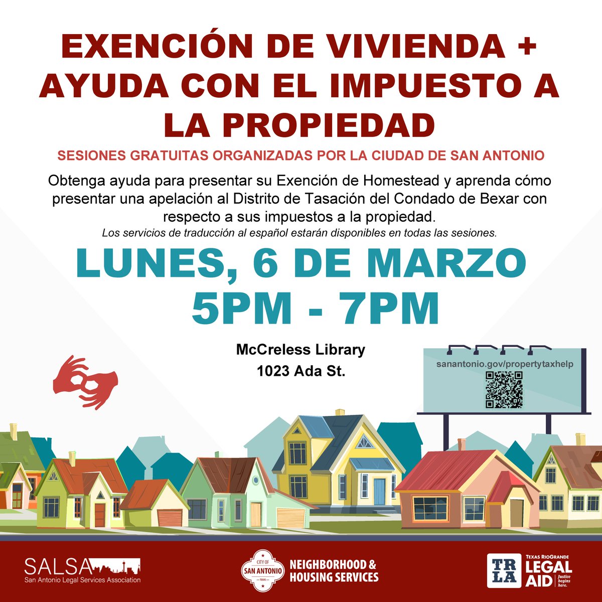 MercedTexas's tweet photo. ‼️TODAY‼️ @COSAGOV is hosting workshops across SA to help homeowners learn about exemptions &amp; steps to submit an appeal to lower property taxes. The next session is today, March 6, from 5-7 PM at McCreless Library. For a full list of workshops: https://t.co/lSelc7L3TL https://t.co/xtoO9SJpXC