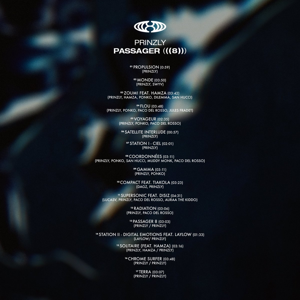 PASSAGER (((8))) ~ Tracklist 

Merci à 

<a href="/swyvprod/">Swy V</a> <a href="/Ponkovichiery/">PONKO</a> <a href="/lucasvmusic/">LUCASV</a> <a href="/sanhucci/">Pellucci, Hucci</a> <a href="/pacodelrosso/">Paco Del Rosso</a>
 <a href="/dvgz3050/">dvgz</a> #Dilemmaprod #auraathekiddo #muddymonk @jeylaylow @hamzasaucegod @disizfr <a href="/Tiakola_Meloo/">Tiakola</a> 

pour l’énergie 🚀
Décollage le 17.03
Lien de la préco en bio