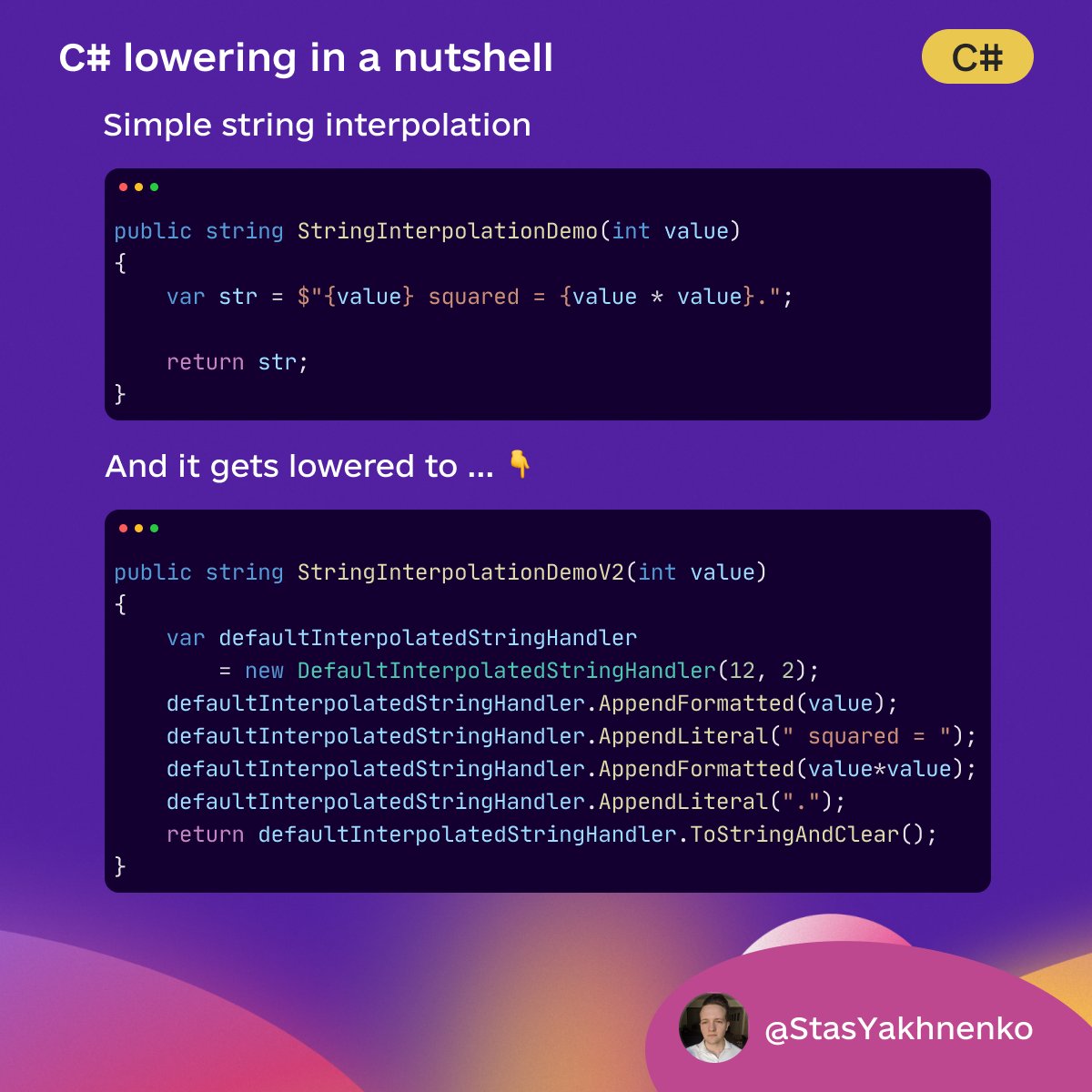Stas Yakhnenko on Twitter "String interpolation in csharp is cool