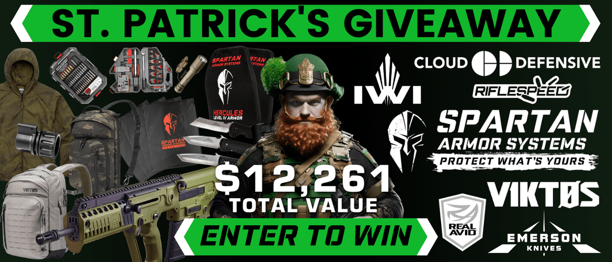@Spartan_Armor has partnered with some of the top tactical companies to offer over $12,000 worth of gear in five prize packages for its St. Patrick’s Giveaway.

@CloudDefensive  
@emersonknives
@riflespeed 
VIKTOS  
@RealAvid 
@IWIUS  

📖: ow.ly/nUUb50N9Nzo