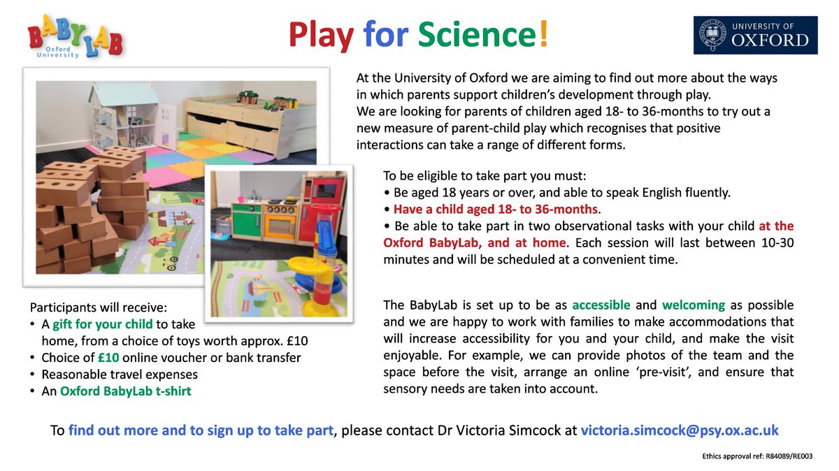 Oxford BabyLab (@oxfordbabylab) on Twitter photo Have a child under 3 years and live near Oxford? Come visit <a href="/oxfordbabylab/">Oxford BabyLab</a> and check out our new toys! We are looking for parents of children aged 18- to 36-months to try out a new measure of parent-child play. Have a child under 3 years and live near Oxford? Come visit <a href="/oxfordbabylab/">Oxford BabyLab</a> and check out our new toys! We are looking for parents of children aged 18- to 36-months to try out a new measure of parent-child play.