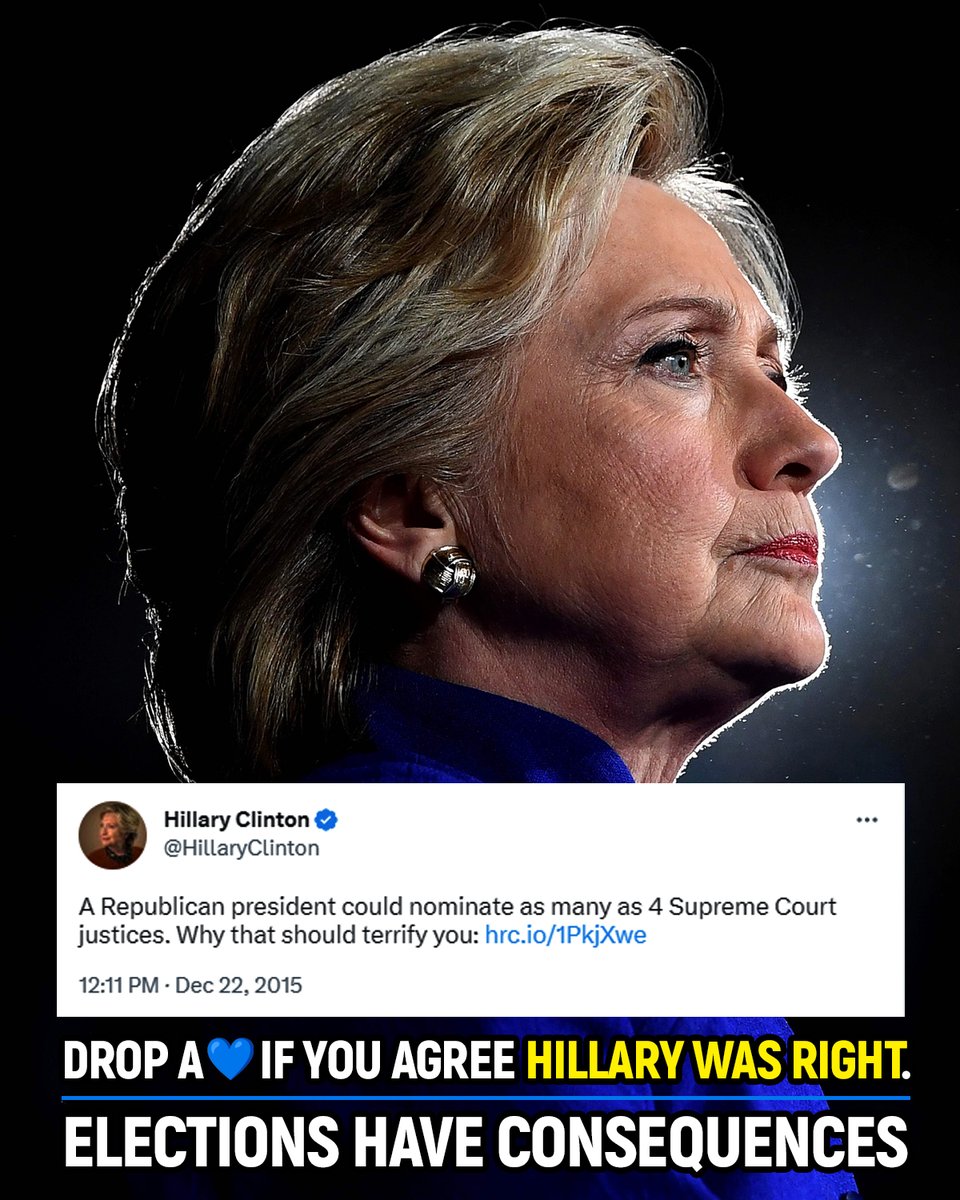 Elections have consequences.
Hillary Clinton called it.
Remember in 2024.