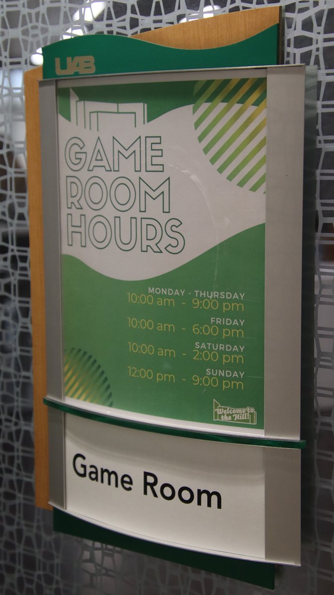 UABStudents's tweet photo. The new game room is located near the Hill Student Center help desk on the second floor. #goblazers #getinolved https://t.co/WCttqfBSgU