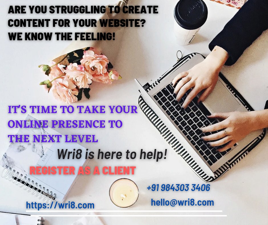 wri8dotcom's tweet photo. Are you struggling to create content for your website? 
We know the feeling!
Wri8 is here to help. 
https://t.co/colz0n9v31
hello@wri8.com
+91  984303 3406 
#contentwritingplatform #contentwritingservices  #contentideasforbusiness #contentcreators #onlinecontentwritingservices https://t.co/hz6kWAL2nH