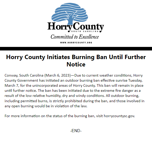 Horry County Government on Twitter "Effective at sunrise, Tuesday, March 7, Horry County