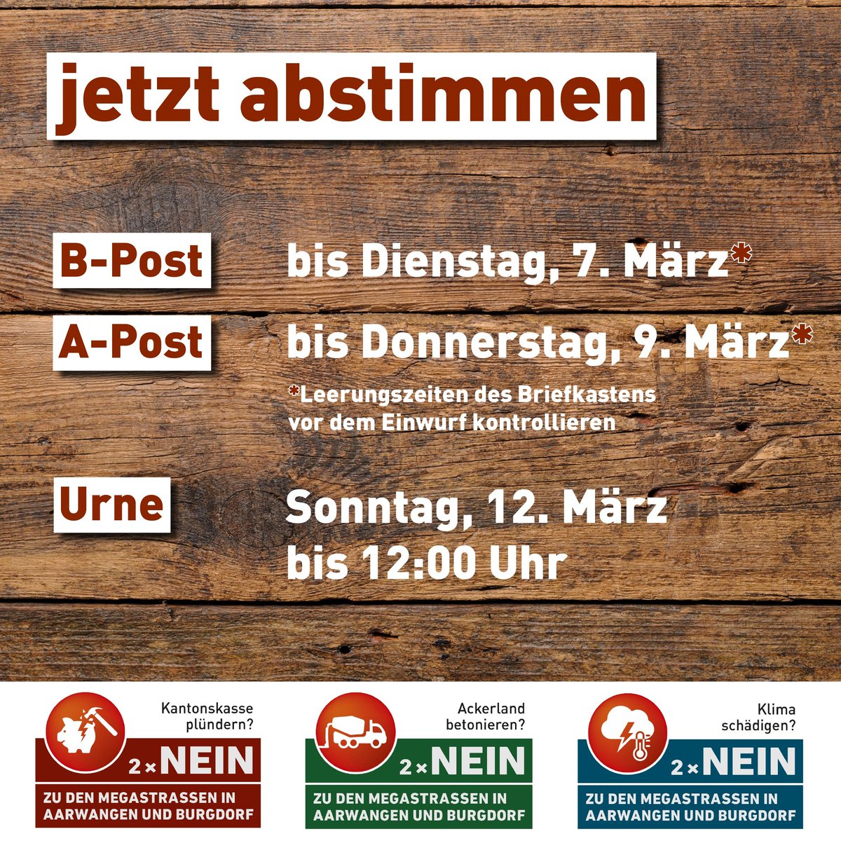 AAktivismus's tweet photo. MEGASTRASSEN: 2 X NEIN
Der Kanton Bern plant im #Oberaargau zwei neue Megastrassenprojekte, welche Lebensraum & Kulturland zerstören würden. NEIN zur Zerstörung der #Natur. Jetzt noch brieflich abstimmen. @megastrassen 2 x NEIN! ⛔
#NaturStattBeton #MegastrassenNEIN #2XNEIN https://t.co/JxTKIxop85