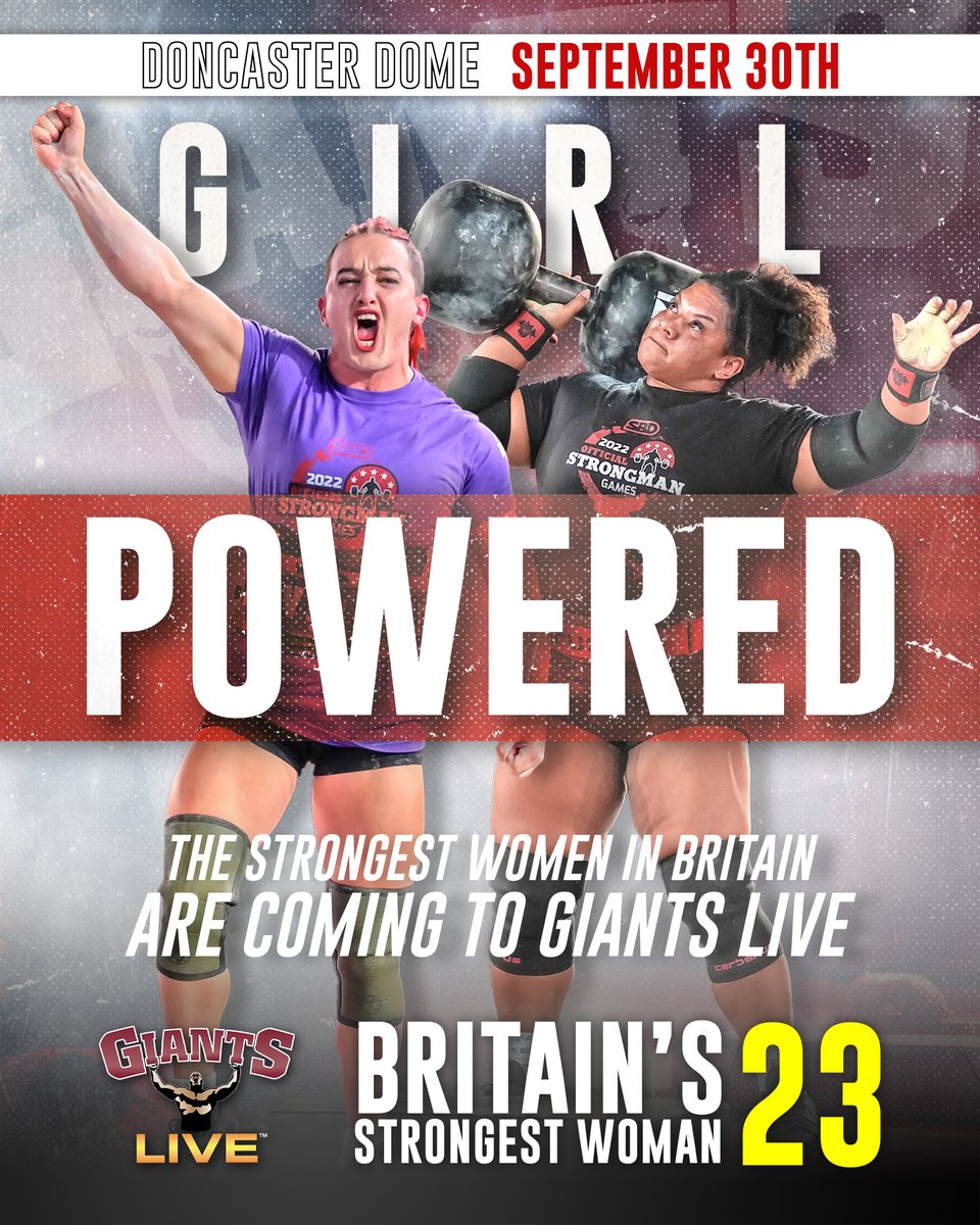🚨 BIG NEWS 🚨 Giants Live are proud to be hosting BRITAIN'S STRONGEST WOMAN for the first time EVER on September 30th in Doncaster! 💪

👉 12 of Britain's greatest Strongwomen
👉 5 trials of strength
👉 1 Britain's Strongest Woman trophy!

Tickets will be on sale SOON! 🔥