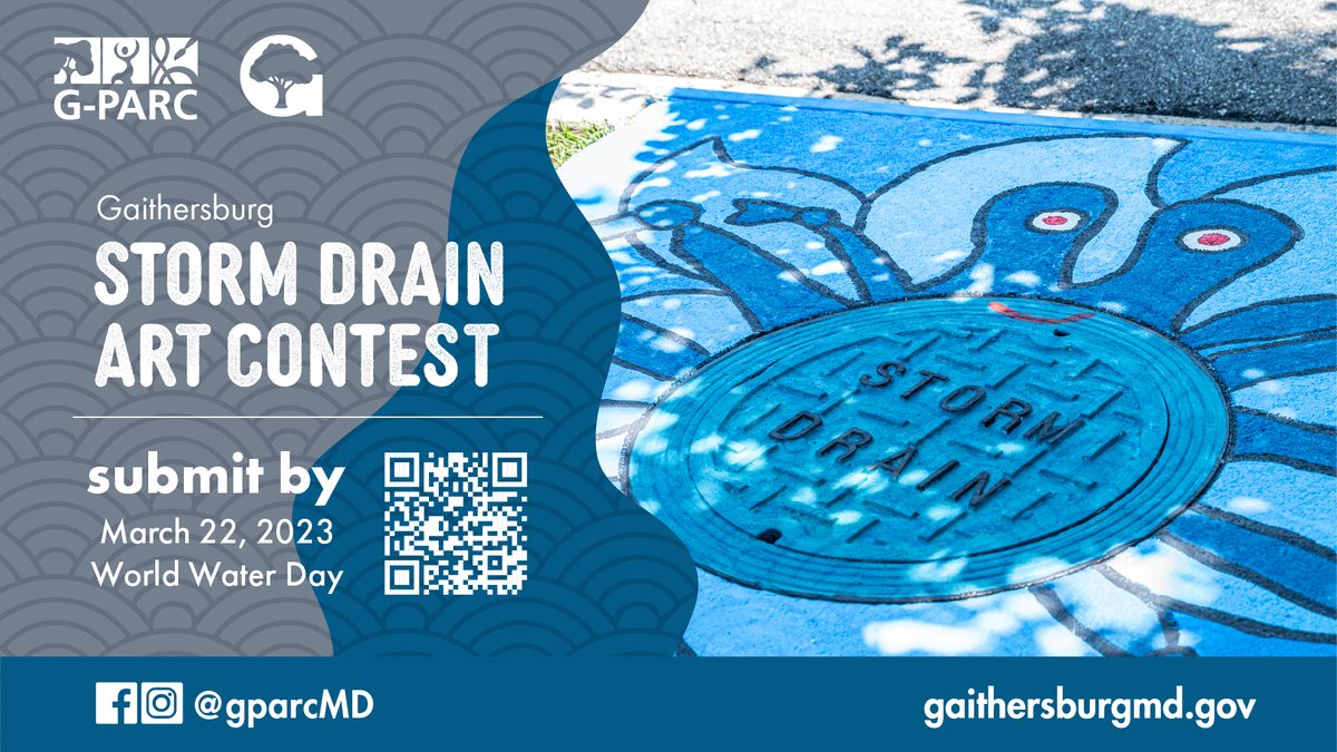 Hey artists! 🎨 Want to showcase your talents and help promote clean waterways in Gaithersburg? Join the Storm Drain Art Contest '23 for a chance to have your work featured on storm drains throughout the city. <a href="/nbcwashington/">NBC4 Washington</a> <a href="/7NewsDC/">7News DC</a> <a href="/fox5dc/">FOX 5 DC</a> #gburgmd #gparcmd <a href="/TheMoCoShow/">The MoCoShow (MCS)</a>