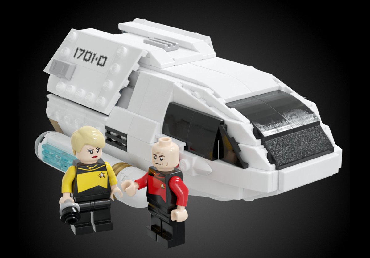LiliBrickYards's tweet photo. My LEGO model of the Typ4-6 Shuttlecraft from Star Trek: TNG!

Wanted to wait until I ironed out all the kinks of my printable sticker sheets before finishing this one. It has custom decals for both Lt. Yar and Picard, as well as stickers for the registries and interior consoles! https://t.co/g7vCDPdi4s