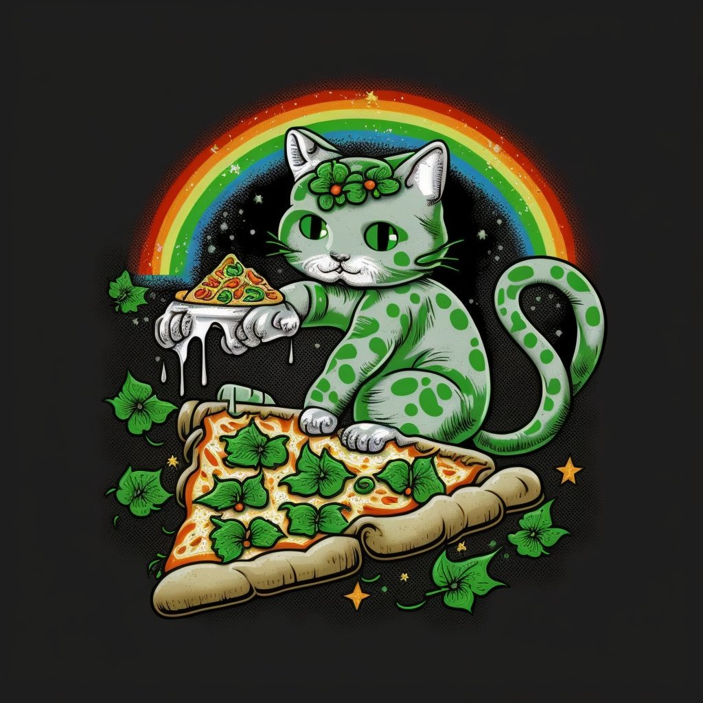 Pizza Cat's pot of gold? A pizza box overflowing with cheesy goodness 🍕🌈 #PizzaCatGold #StPatricksDay #FoodieAI