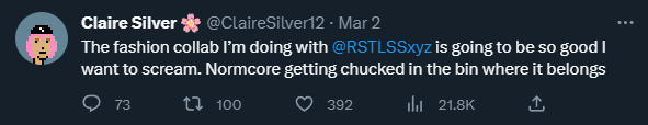 shillmastooor's tweet photo. Something to keep an eye on... @clairesilver is a huge AI artist with her floor collection over 24e on @braindrops_art and her upcoming mint with @RSTLSSxyz .

Holders of Key (fp 0.725) &amp; toadz (fp 0.188) gains AL for her upcoming mint. 

Might be something... 💭 https://t.co/sjHII2ZvCB