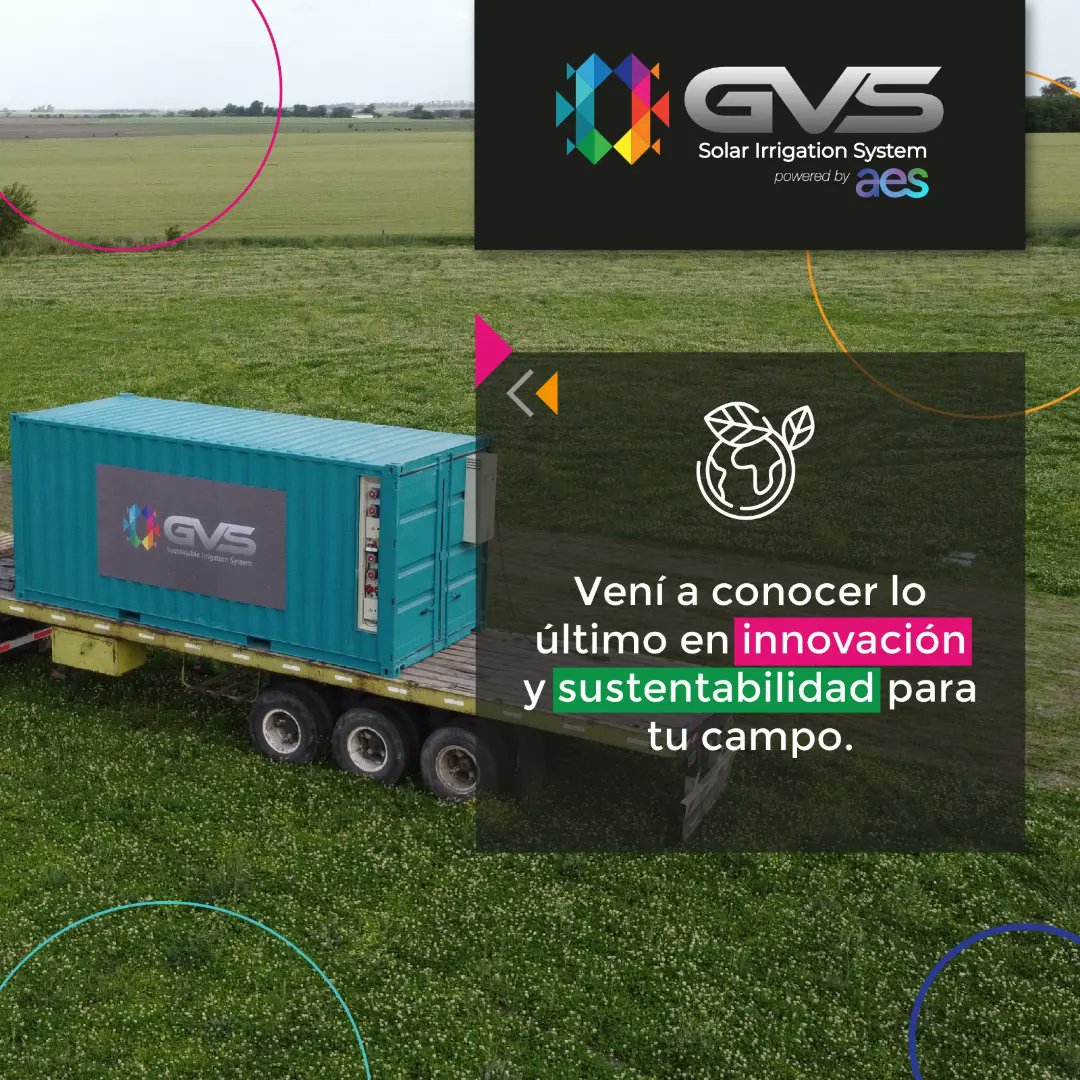 GvsSolar's tweet image. 📢 Mañana llega Expoagro Argentina y GVS estará ahí junto a AES ARGENTINA para que puedas conocer lo último en innovación y sustentabilidad para tu campo. 📢
👉 Te esperamos en el lote N°228.
💦 ➕ 🔅 ➕ 🚜 ➕ 🌱

#GVS #Riegosolar, #Agroinnovación, #campoargentino