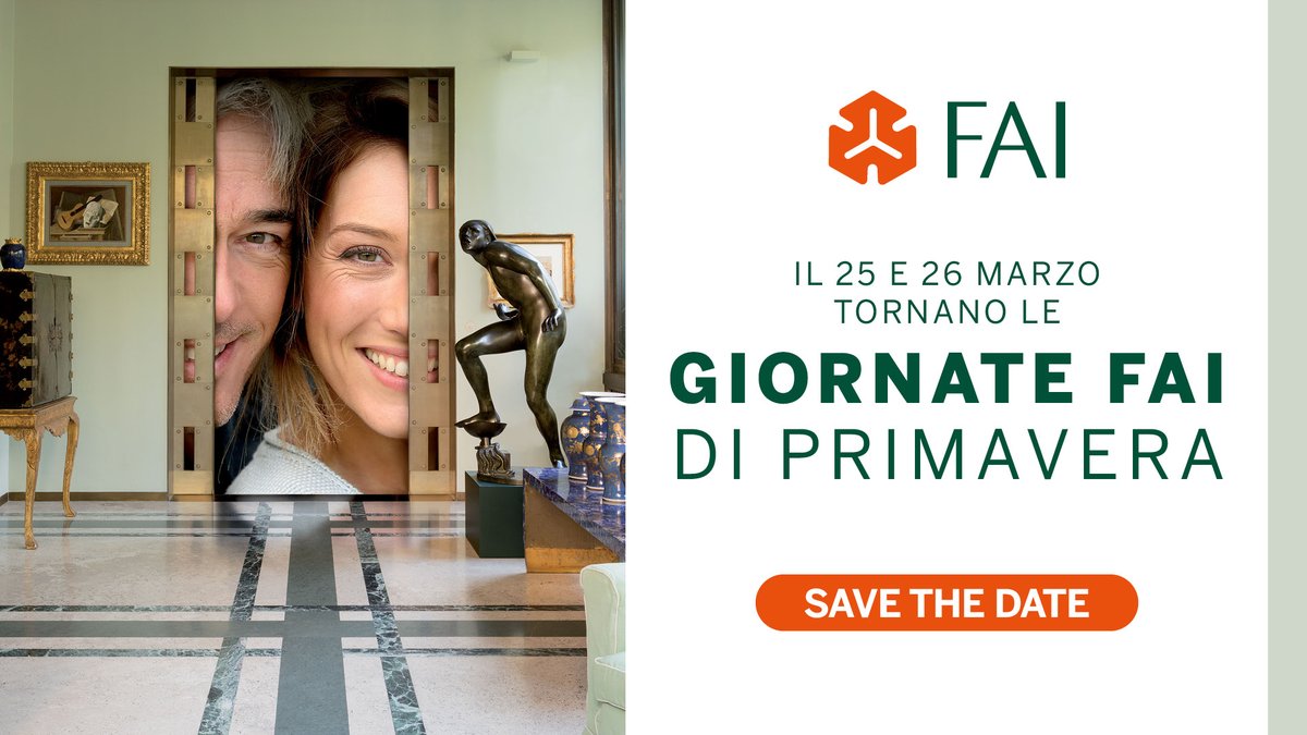 Le #GiornateFAI di Primavera stanno tornando! 
Il 25 e 26 marzo appuntamento con il patrimonio culturale e paesaggistico del nostro Paese. 
In 400 città d’Italia potrai visitare 750 luoghi di storia, arte e natura. Segnati le date. 
bit.ly/GiornateFAI2023