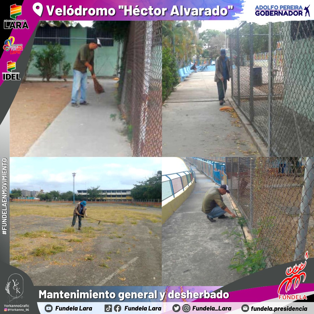 #6Mar Enfocados en el mantenimiento operativo del Velódromo Héctor Alvarado.

Y vamos por más 🤝
<a href="/AdolfoP_Oficial/">Adolfo Pereira Gobernador</a>
<a href="/MervinMaldonad0/">Mervin Maldonado</a>
<a href="/NicolasMaduro/">Nicolás Maduro</a>
<a href="/Educacionlara/">Educación Lara</a>
<a href="/Miguelangel_gch/">Miguel González</a>
#SomosLosDeChávez
