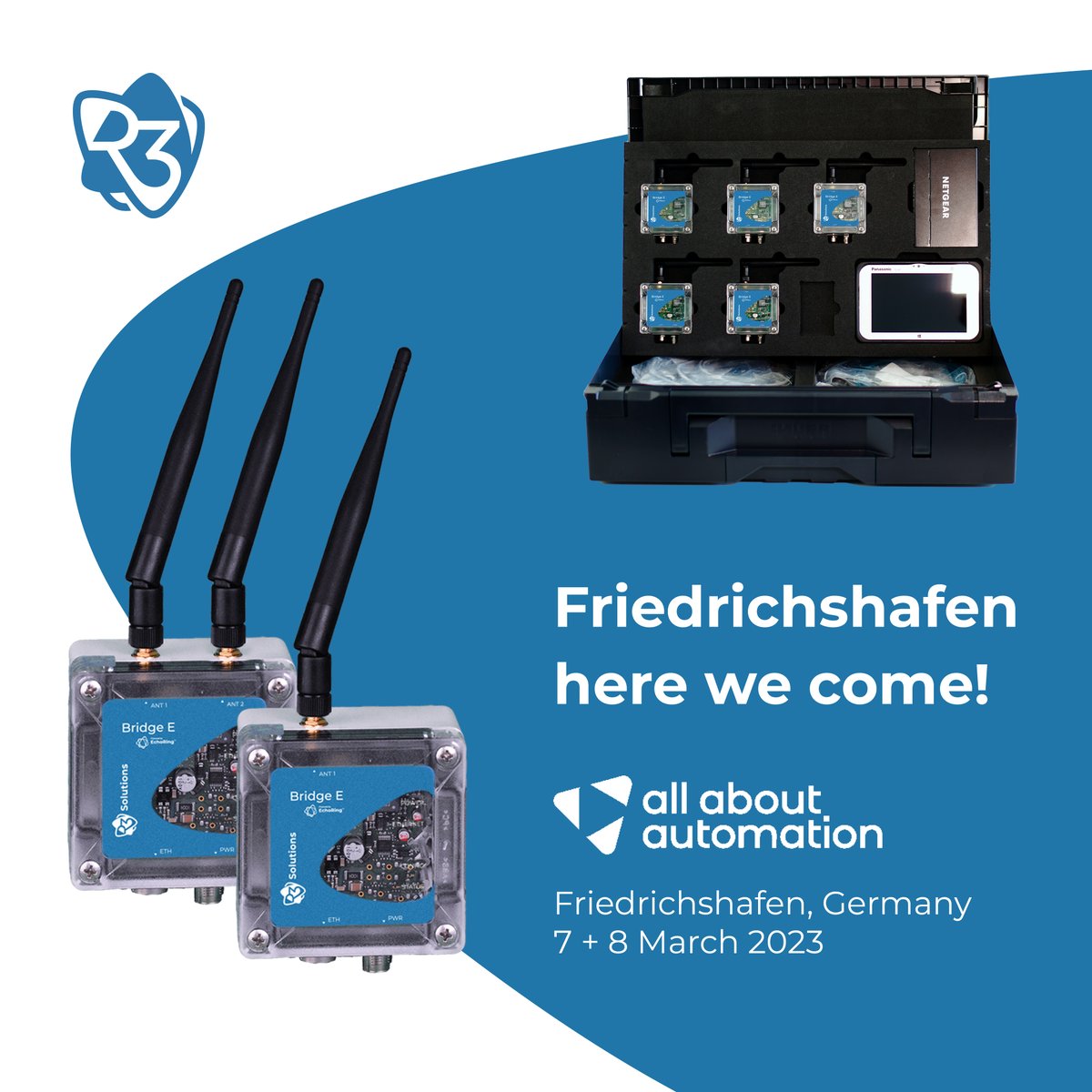 R3Coms's tweet image. @aaamesse Friedrichshafen, here we come! Our experts will talk about industrial automation at our booth B1-606 and how our products like our #BridgeE can help. See you tomorrow! In case you still need a ticket: register.visitcloud.com/survey/3dm5lhw…