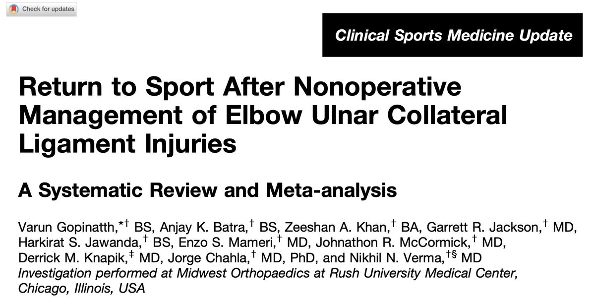 Low grade and proximal UCL injuries treated nonoperatively show high rates of return to sport. Read our full study in @AJSM_SportsMed! doi.org/10.1177/036354…