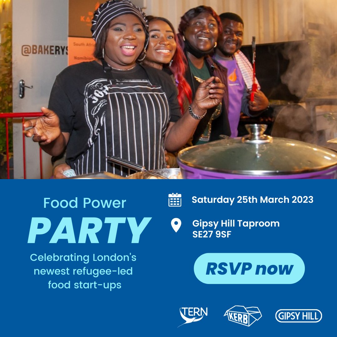 Celebrating cuisines from London’s newest refugee-led food start-ups – join us on Saturday 25th March as @TERNrefugee and @KERB_ host a Food Power Party at @ghbc_taproom 

Head here to secure limited early bird tickets 🎟 : bit.ly/3mrSqCb

#FoodPower #FoodEntrepreneurs