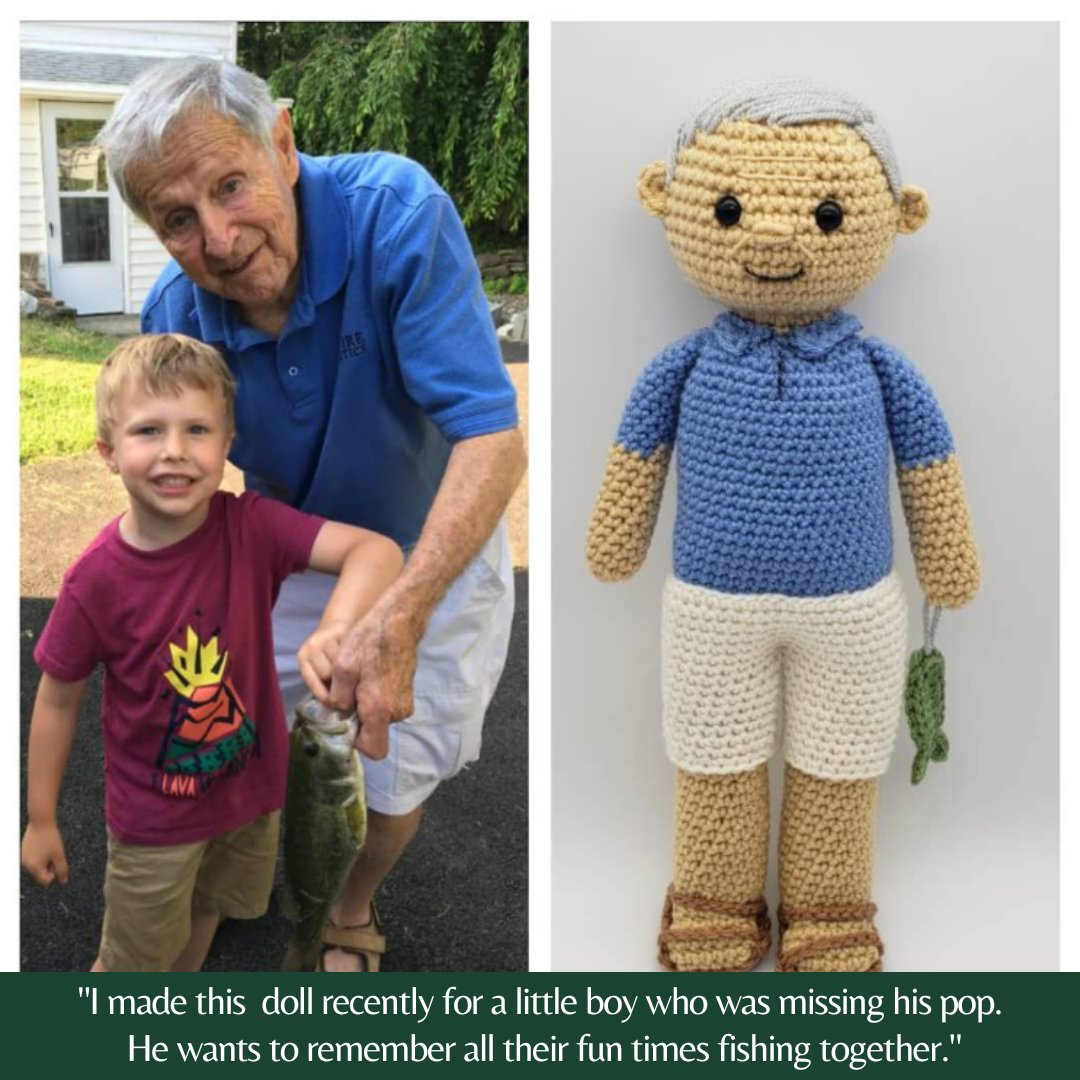 Well, this just fills our hearts. This adorable crocheted doll was created for a little boy who was missing his Grandad. We love the inclusion of the little fish... happy memories indeed 🎣🤍 Image via @thehappynewspaper on Instagram. #happynews #treasuredmemories