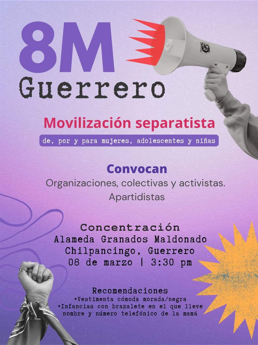 🟣 #8MGuerrero  
Convocamos organizaciones, colectivas y activistas: