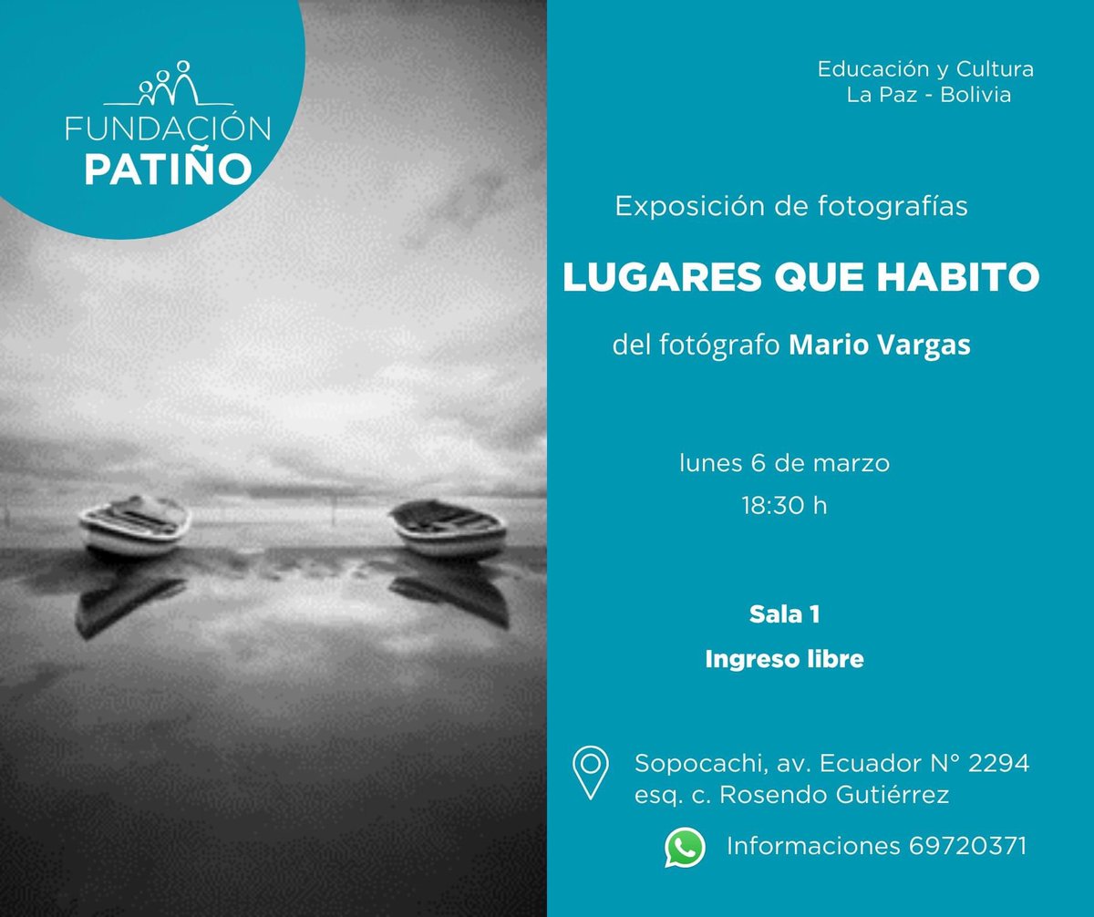 vargasmarius's tweet photo. LUGARES QUE HABITO es una serie fotográfica que transita por espacios y sensaciones comunes, entre paisaje urbanos y el páramo altiplánico. Un viaje íntimo. 

Apertura: Lunes 6 de Marzo, 18:30 horas, Sala 1 del Espacio Patiño.
#FundaciónPatiño #LaPaz #Bolivia #EducacionyCultura https://t.co/OR3ZKMeYf3