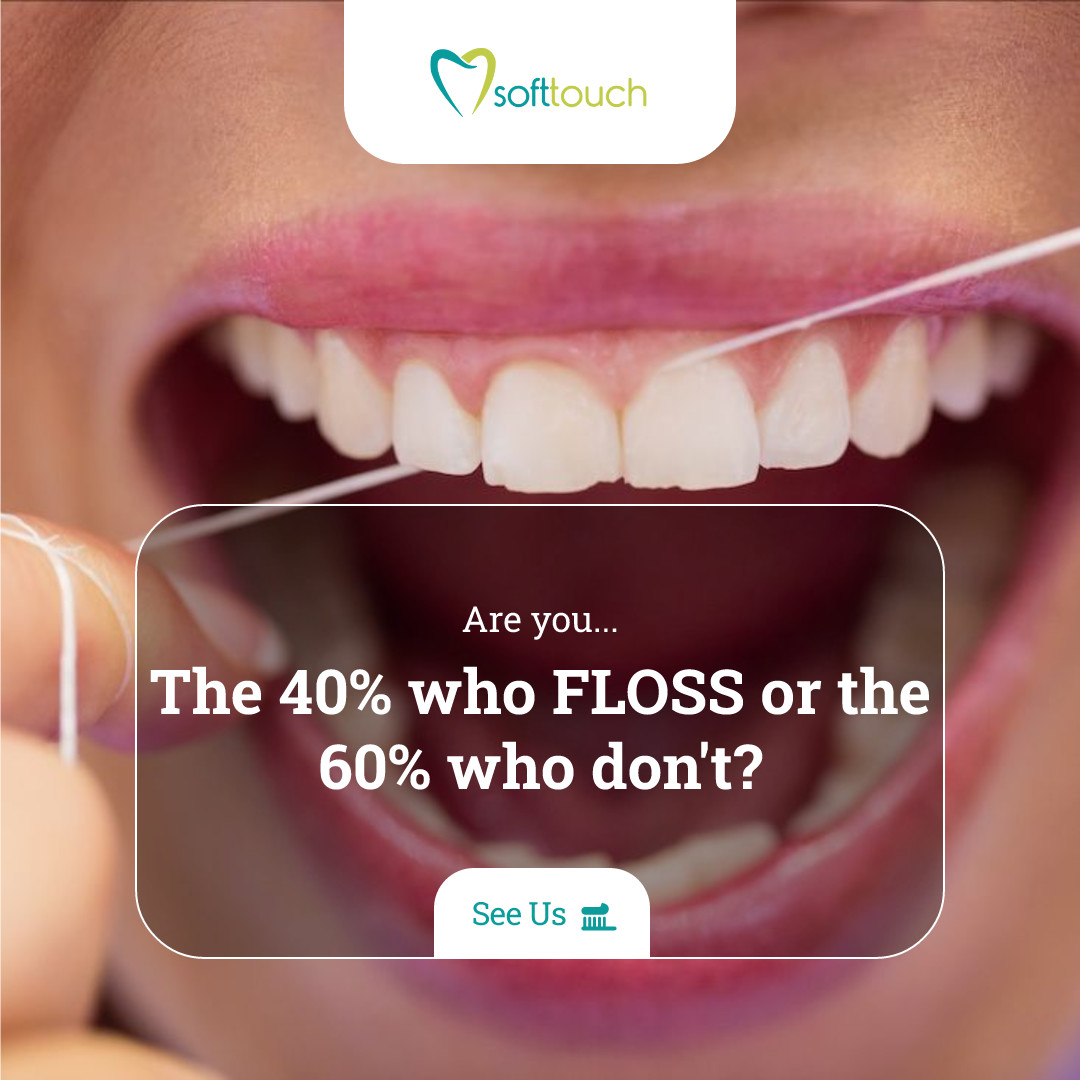 DentistrySoft's tweet photo. Are you the 40% of people who floss daily or the 60% who don't? 😬 Flossing is essential to maintaining good dental hygiene, as it helps remove particles between teeth. Don't skip this important step in your dental care routine! Learn More: https://t.co/lgSkAUZKqD #FlossDaily https://t.co/76xRIUsxrs