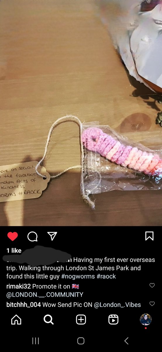 Someone from New Zealand found one of my #nogworms ! He's going to be a very well travelled worm 🪱 ☺️ #raock #randomactsofcrochetkindness