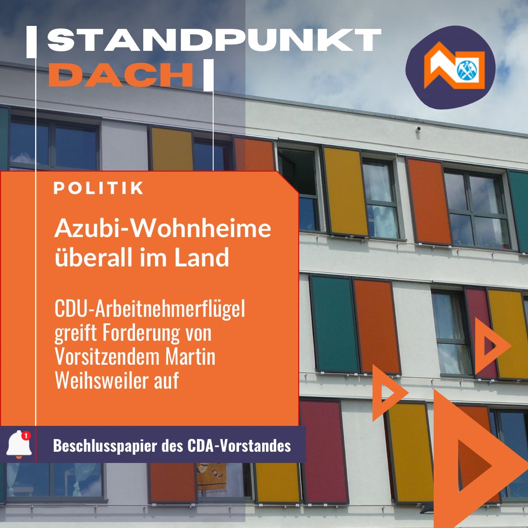 DDVNR's tweet photo. 🟠 CDU-Arbeitnehmerflügel will flächendeckend Azubi-Wohnheime

Positiv überrascht zeigt sich der nordrheinische Dachdecker-Verbands-vorsitzende Martin Weihsweiler ob dieser #CDA-Forderung. https://t.co/nrlM094Ask