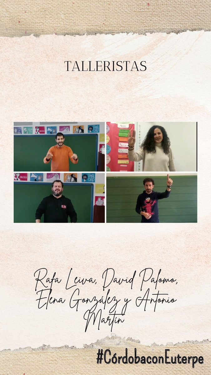 🥁🥁🥁 ¡Desvelamos talleristas!
Para saber más sobre su taller, dirígete a la web, ¡han hecho un vídeo fantástico!
Taller “Cacharreando en el aula de música” de la mano de:
@dpalomo5 @rafaleiva84 <a href="/elenagongar/">Elena</a> <a href="/antoineedmusic/">Antonio Martín Bautista</a> 
congresoconeuterpe.es/taller-de-cach…
#coneuterpe23