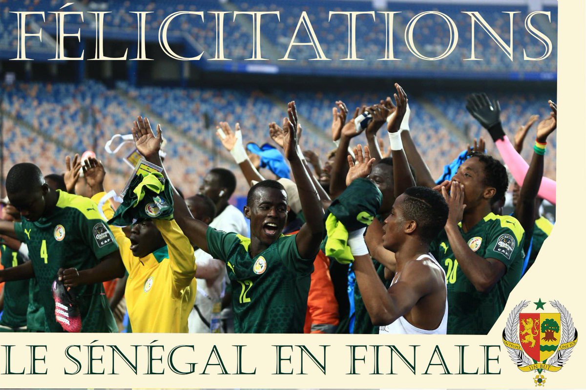 Bravo aux vaillants « Lionceaux » pour cette qualification en finale des U20! Grâce à votre combativité et à votre discipline collective, vous réalisez une performance inédite : 12 buts marqués et 0 encaissé en 5 matchs ! 
Félicitations pour cette belle victoire.
Dem ba jeex !