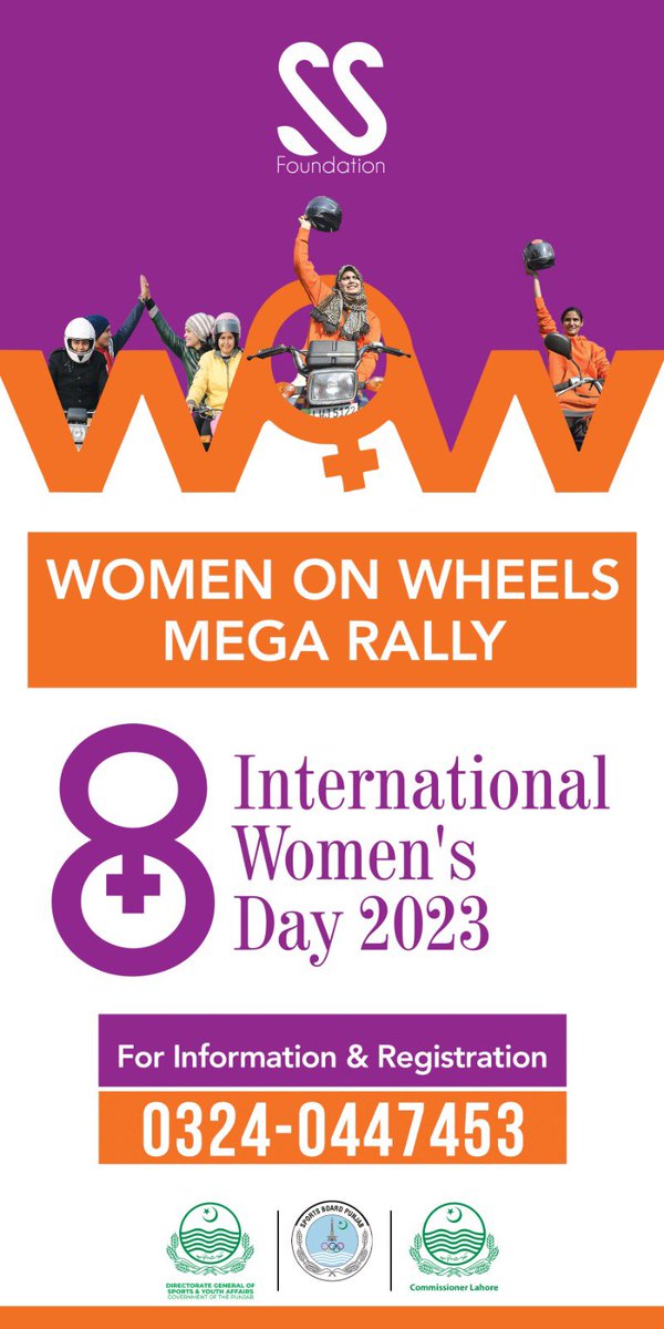 FoundationSufi's tweet photo. Women of Lahore Join Us to celebrate women’s right to mobility and economic independence 

Women On Wheels Rally -8th March 830 Am MM Alam Road Lahore

WhatsApp at 0324-044753 now to register 

#ApniSawariKhudMukhtari #BWoW https://t.co/m8vlfxaqJA