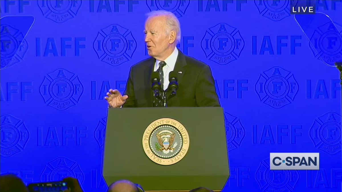 cspan's tweet photo. President Biden speaks at International Association of Firefighters' Legislative Conference (@IAFFofficial #IAFFLEGCON) in Washington, DC – LIVE on C-SPAN https://t.co/eAoqPT6uQX https://t.co/T0xqhe0D96