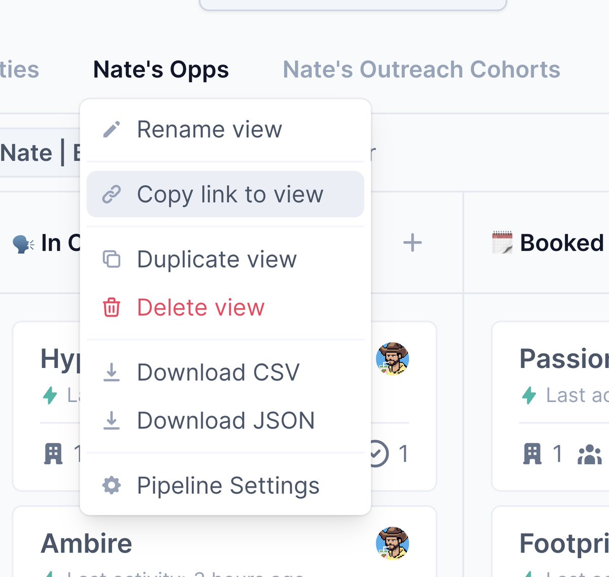 CudaSalesCo's tweet photo. You can save a filtered board by creating a view that's accessible by you and the rest of your team.

If you find yourself return to the same view over and over, you can favorite it to make it easily accessible from your left nav. https://t.co/rcql7GT2KV